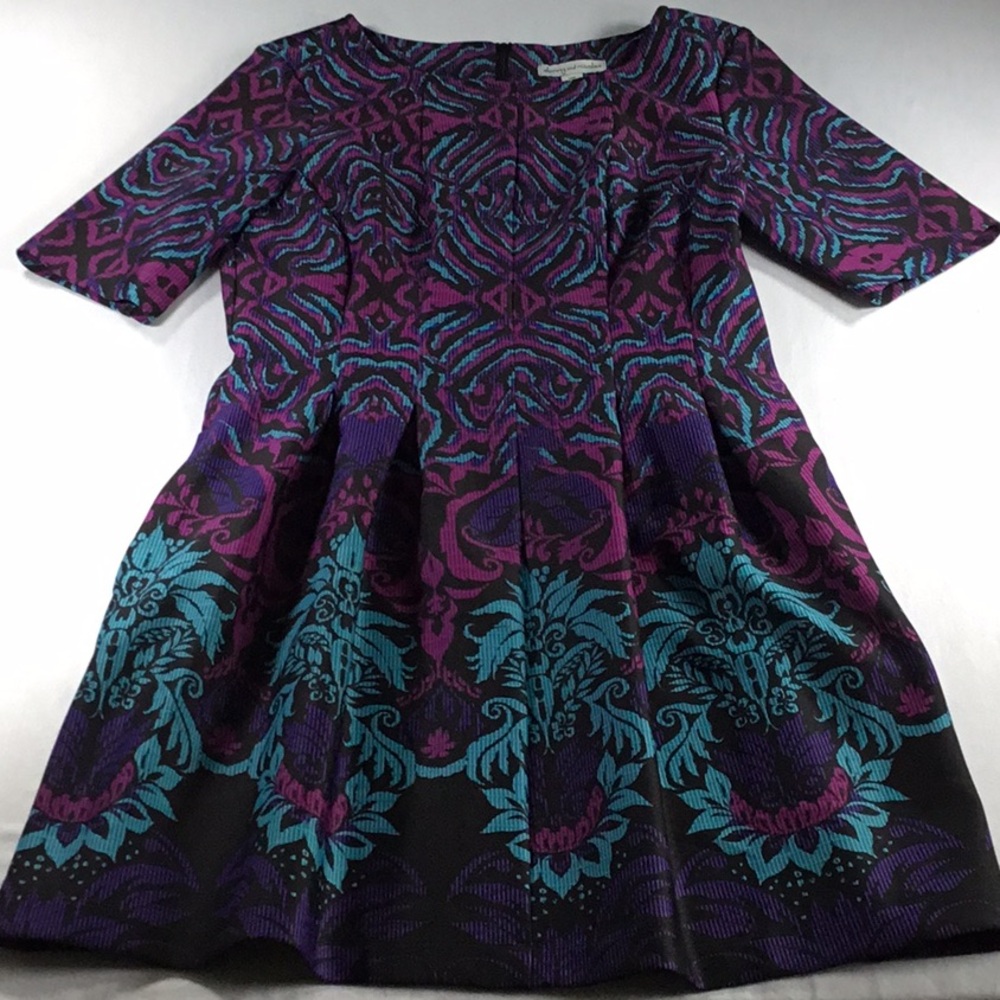 Danny & Nicole Size 12P Fit & Flare Jewel Tone Jacquard Dress Short Sleeve